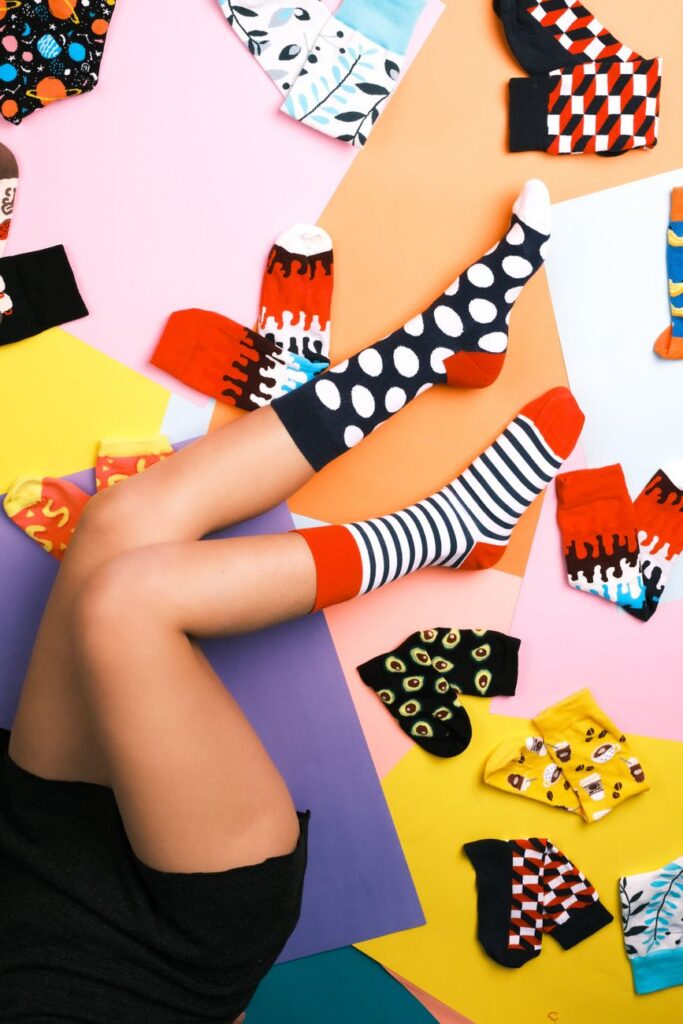 a person wearing candy socks